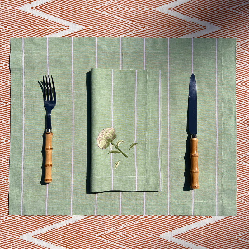 ’The Artichoke’ Napkin & Placemat - Apple Green Stripe