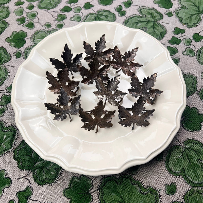 10 Vintage Pewter Maple Leaf Napkin Rings – Set