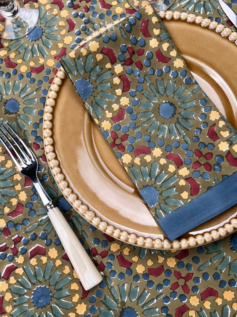 ‘The Kaleidoscope’ Napkin Set - Moss, Burgundy, Blue