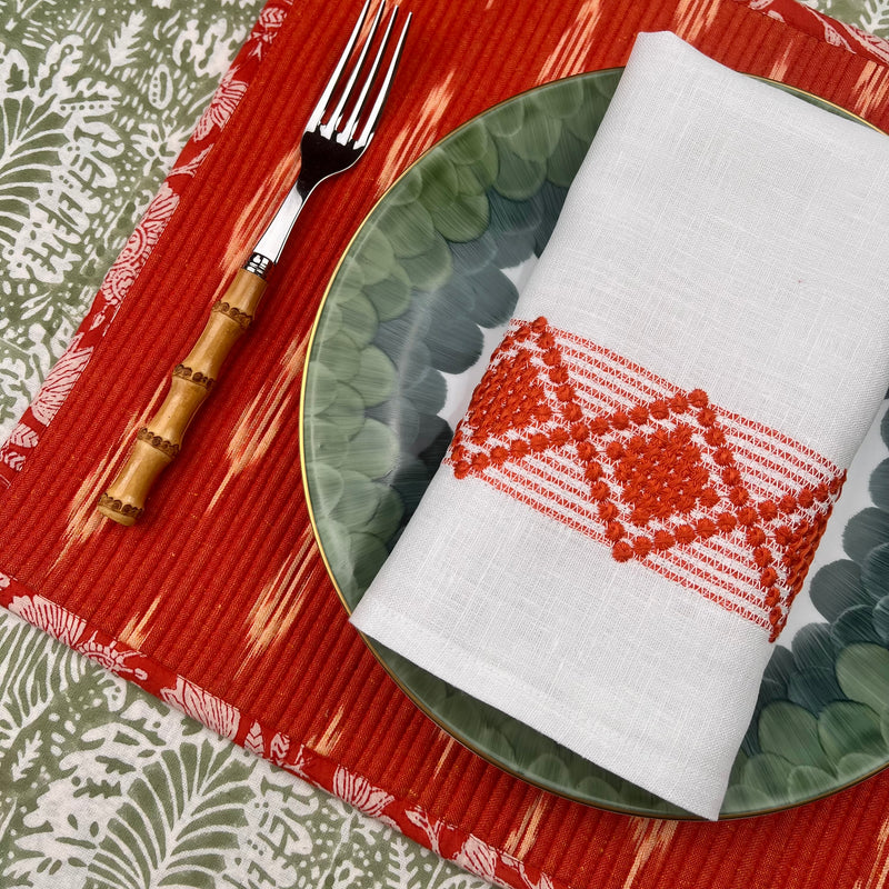 Gift Set: Set of 4 Diamond Napkins in Red & White