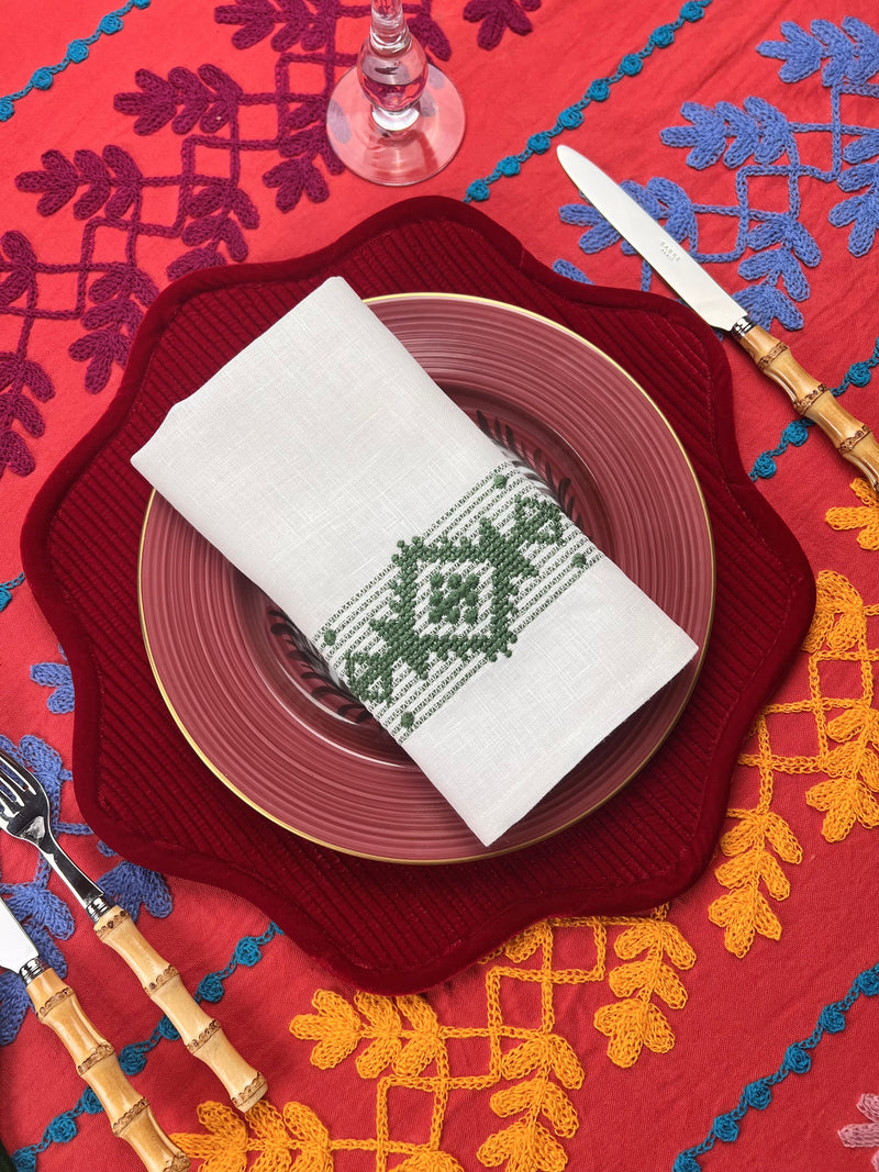 Gift Set: Set of 4 Folklore Napkins in White & Multicolour