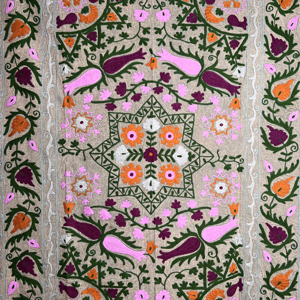 Suzani Cloth Distressed Taupe & Multicoloured