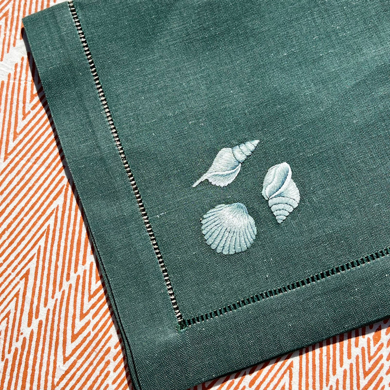 ’Three Little Shells’ Napkin - Kelp Green