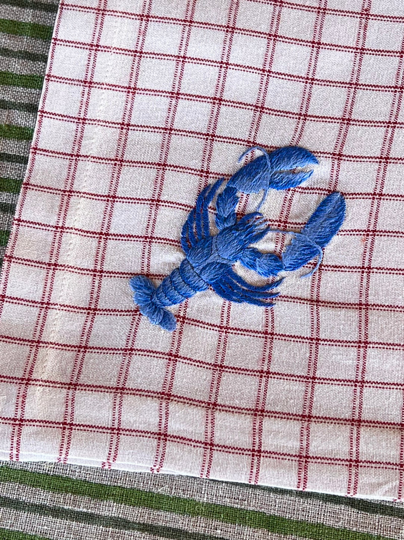 The ’Le Homard’ Napkin - Ecru & Red Chequer.