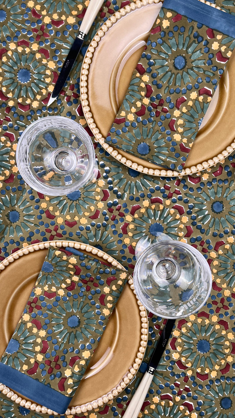 ‘The Kaleidoscope’ Napkin Set - Moss, Burgundy, Blue