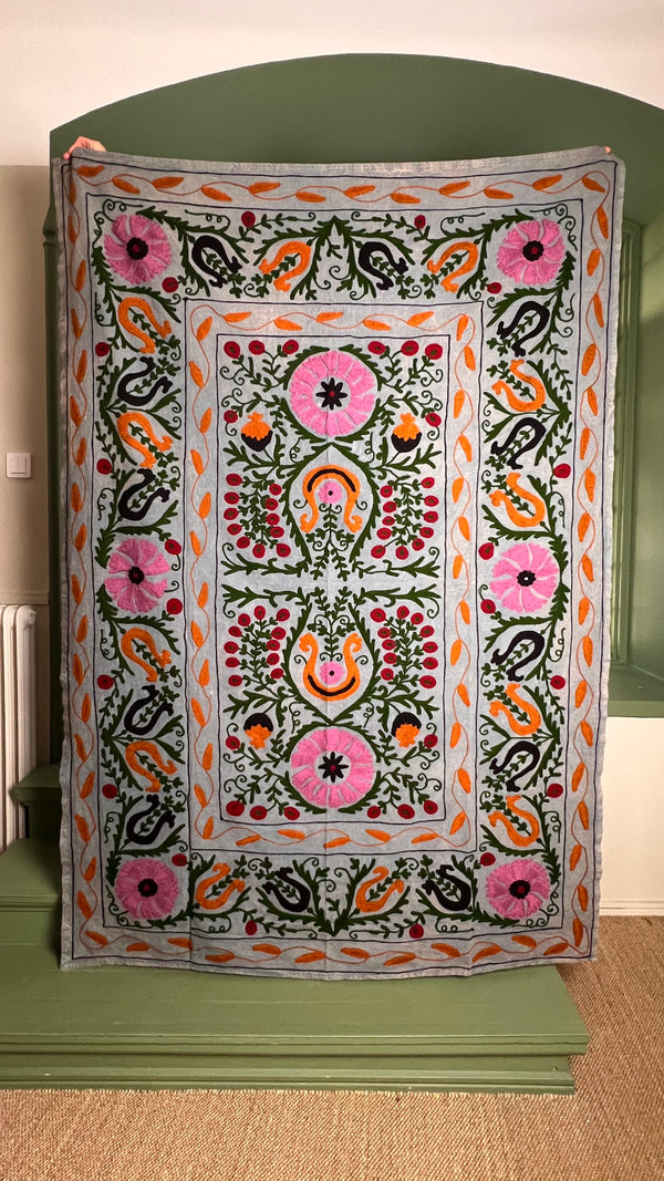 Suzani Cloth Distressed Grey & Multicoloured