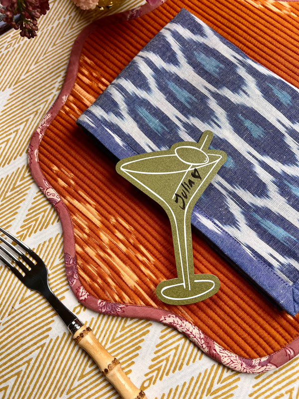 Luxury Place Cards - Martini Glass (Green with White)