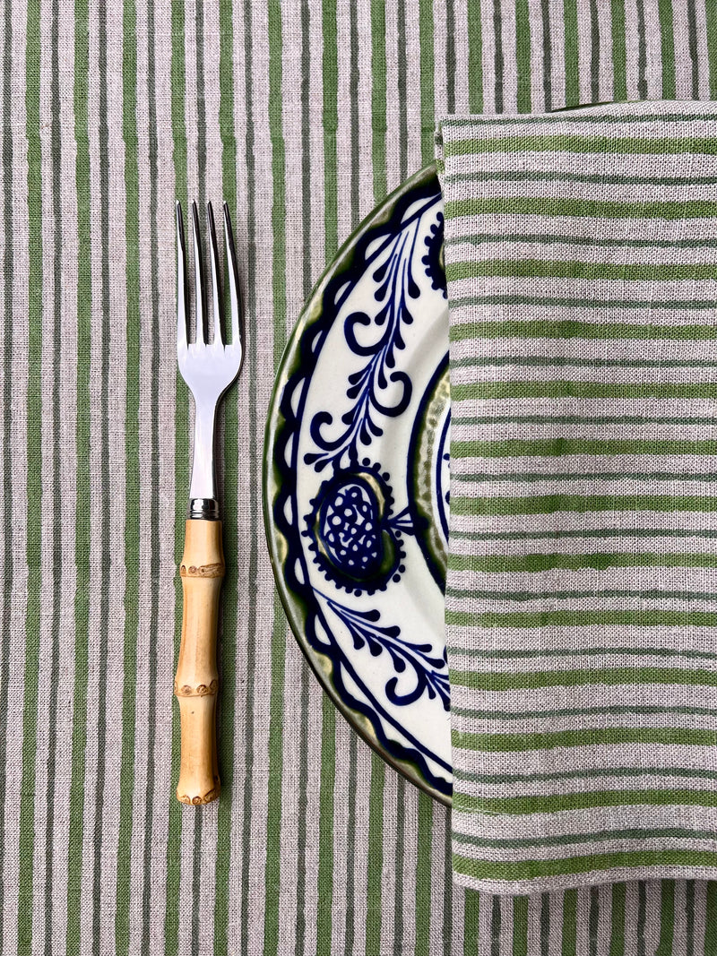 ’The Swedish Stripe’ Tablecloth - Swedish Greens - 100% Linen