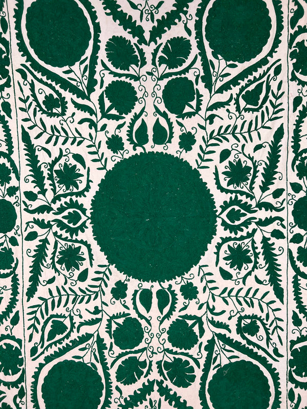 Suzani Cloth Ivory & Green Embroidery