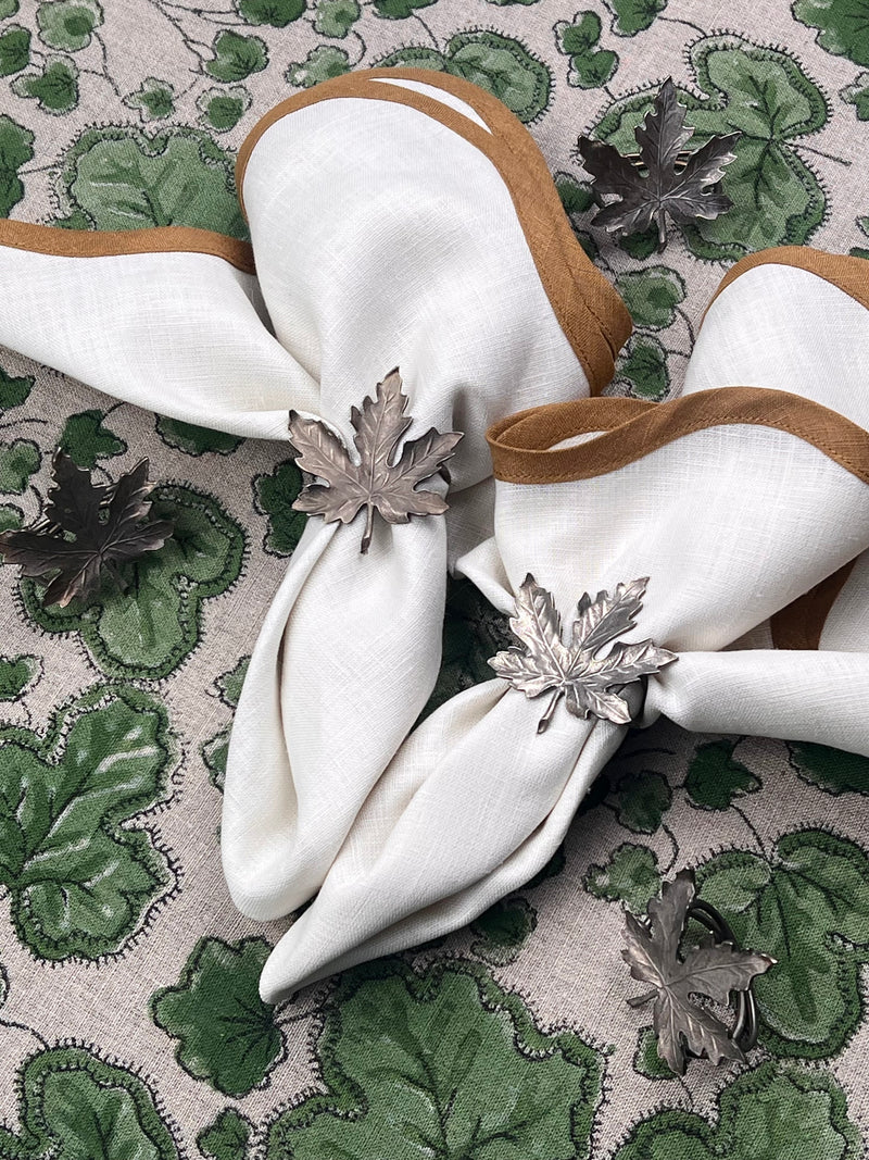 10 Vintage Pewter Maple Leaf Napkin Rings – Set