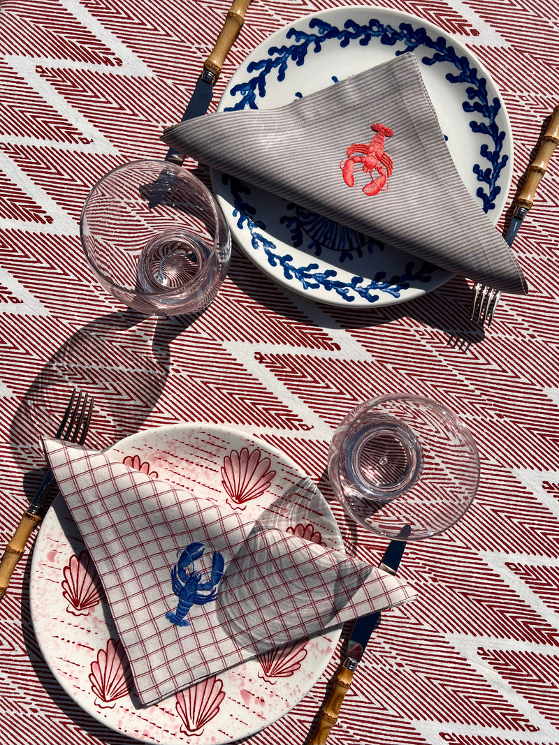The ’Le Homard’ Napkin - Ecru & Red Chequer.