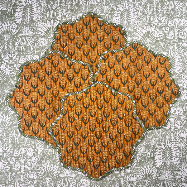 Gift Set: Set of 4 scalloped block print placemats