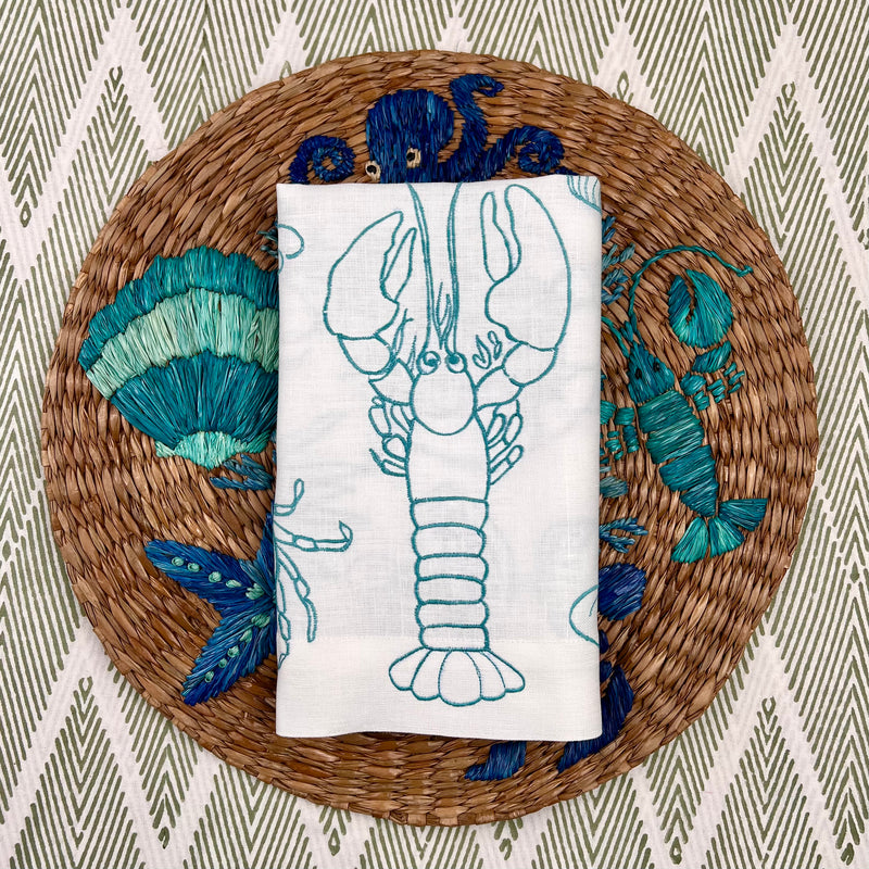 ’The Seafood Napkin’ - Embroidered in Turquoise