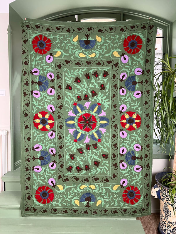 Suzani Cloth Green & Multicoloured Embroidery