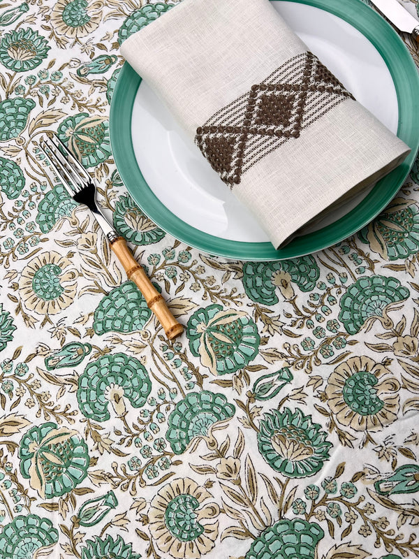 The Floral Tablecloth (Green, Taupe, Beige)