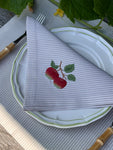 ’The Two Red Apples’ Napkin & Placemat - Taupe & Ecru Stripe