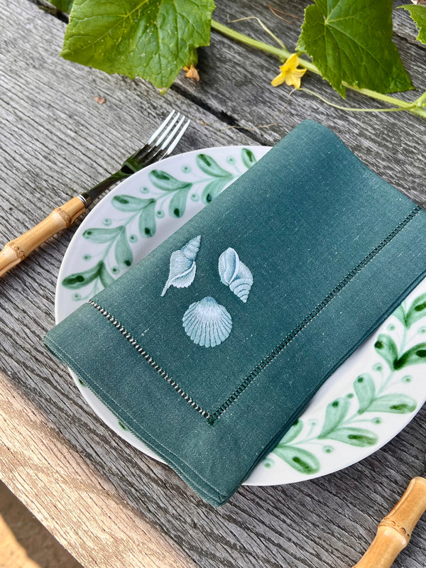 ’Three Little Shells’ Napkin - Kelp Green