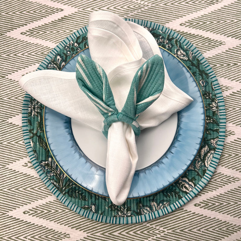 Ikat Easter Bunny Ears Napkinrings - Blue