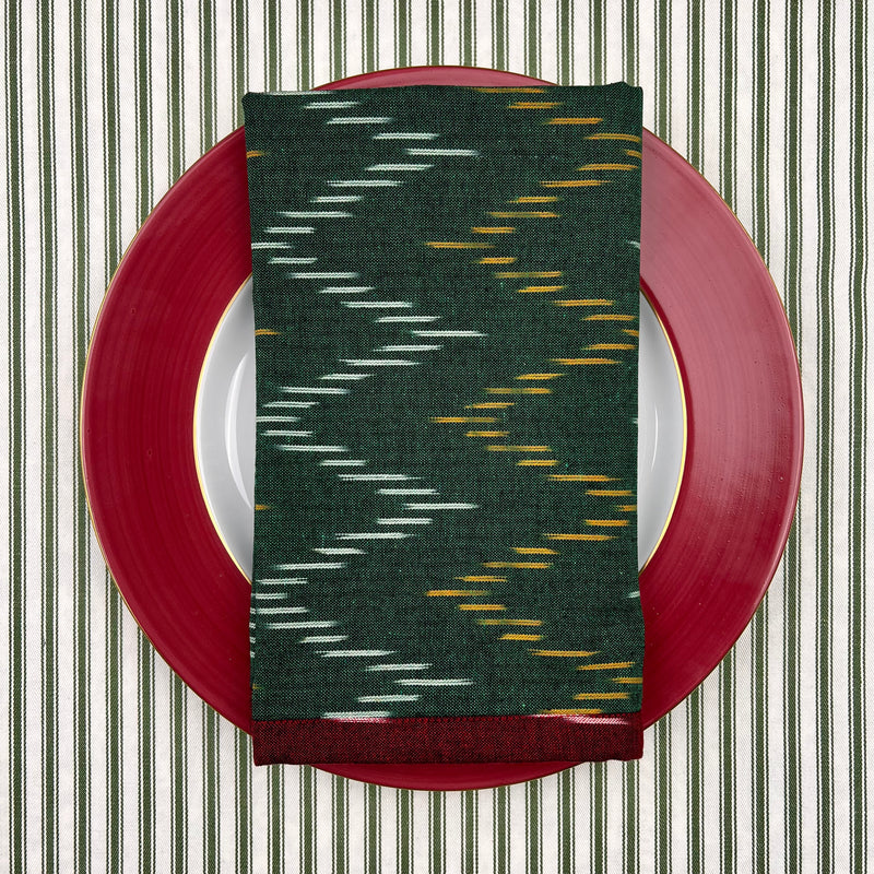 Reversible Napkin (Set of Four) Burgundy & Green Ikat