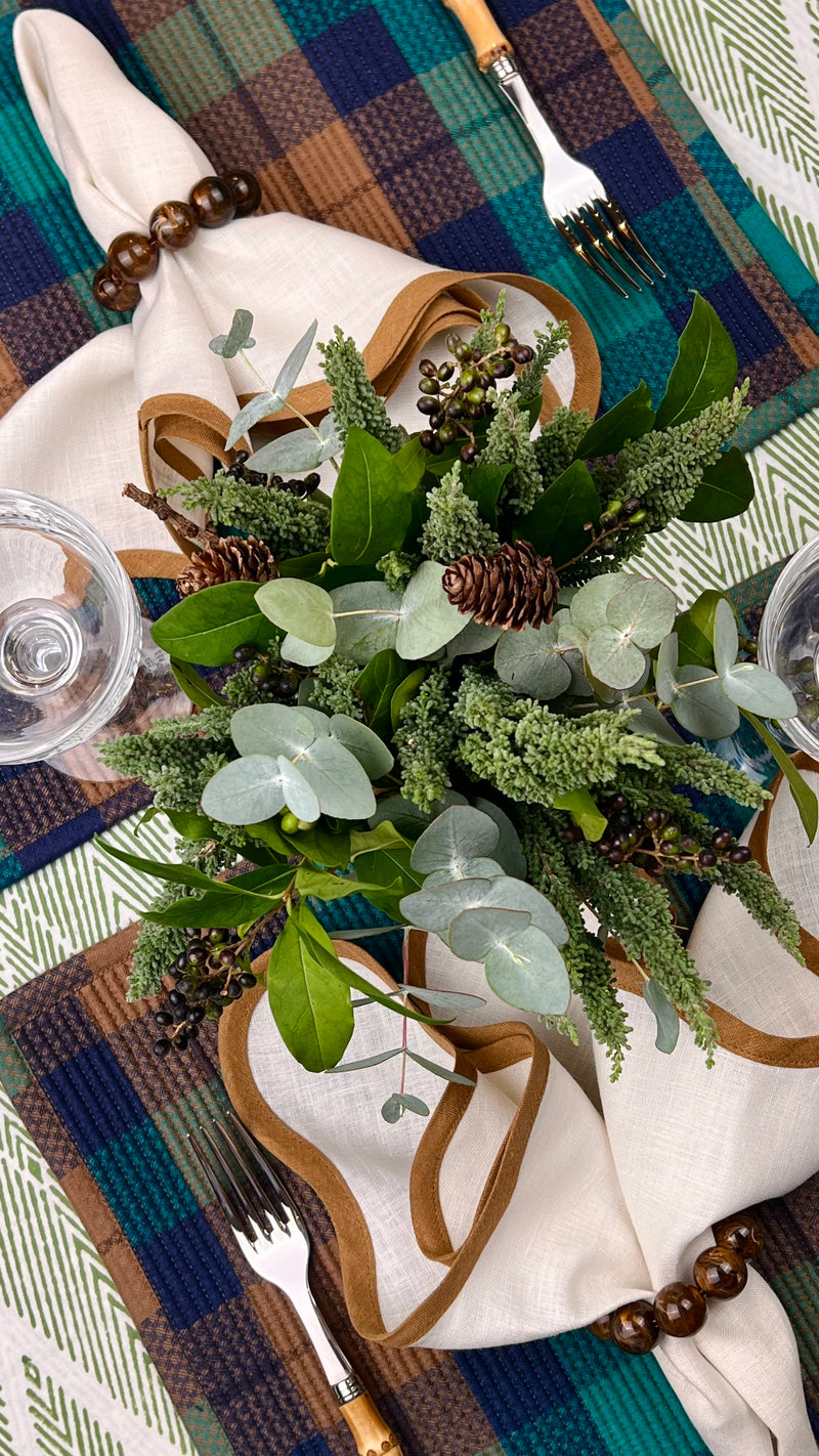 Curated Table Set: Green, Camel Navy