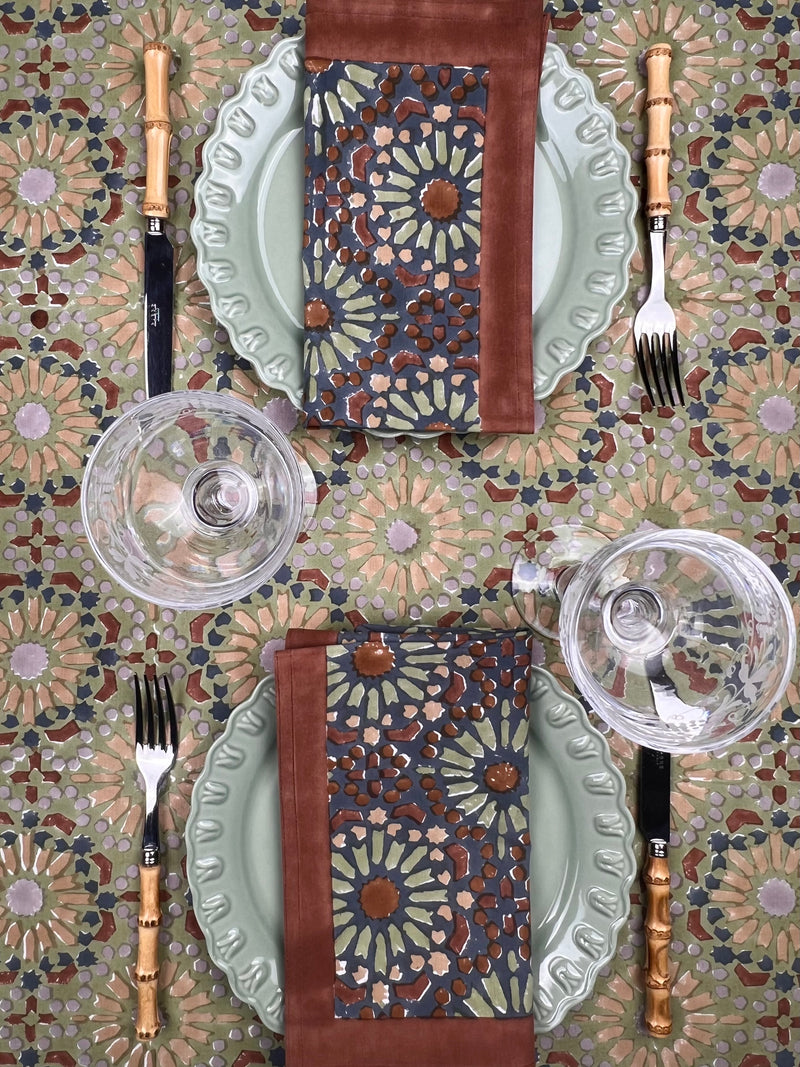 ‘The Kaleidoscope’ Tablecloth - Sage, Rust, Blue, Grey