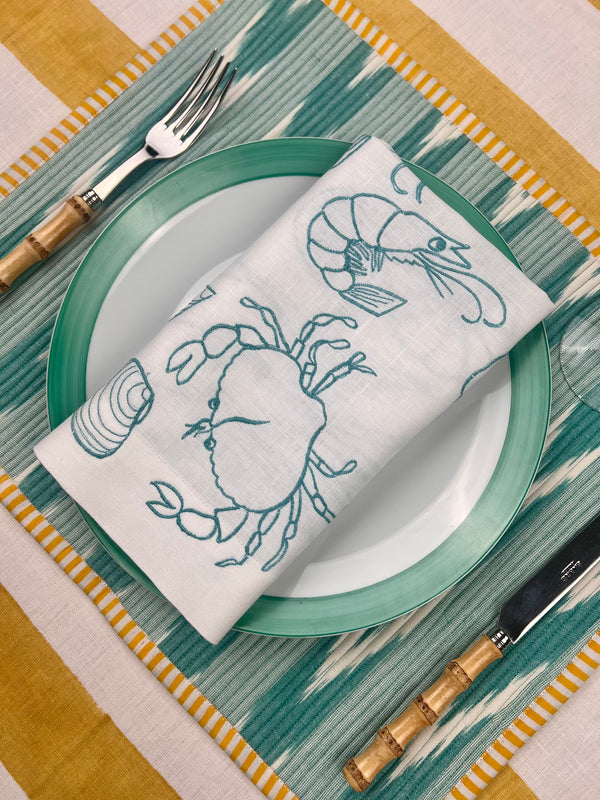 ’The Seafood Napkin’ - Embroidered in Turquoise