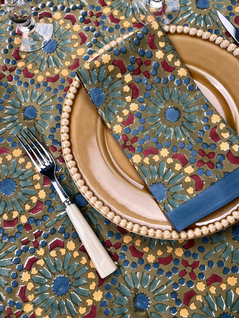 ‘The Kaleidoscope’ Napkin Set - Moss, Burgundy, Blue