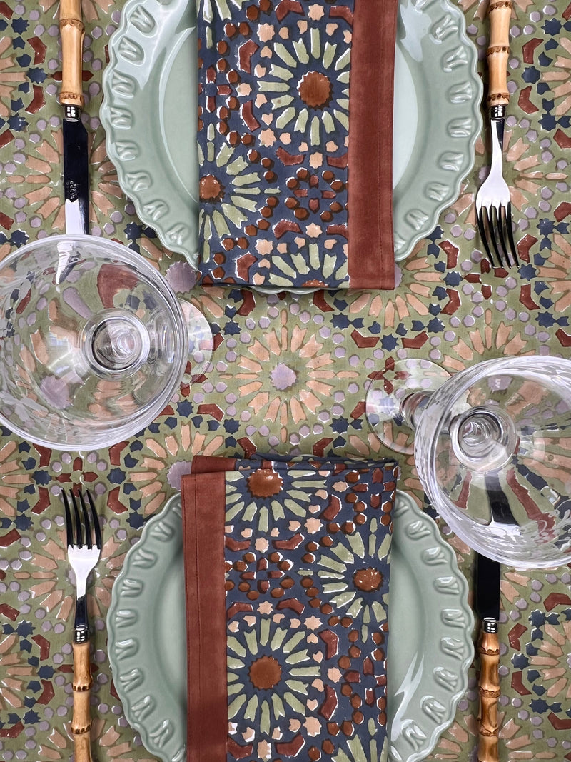‘The Kaleidoscope’ Tablecloth - Sage, Rust, Blue, Grey