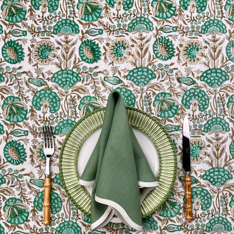 The Floral Tablecloth (Green, Taupe, Beige)