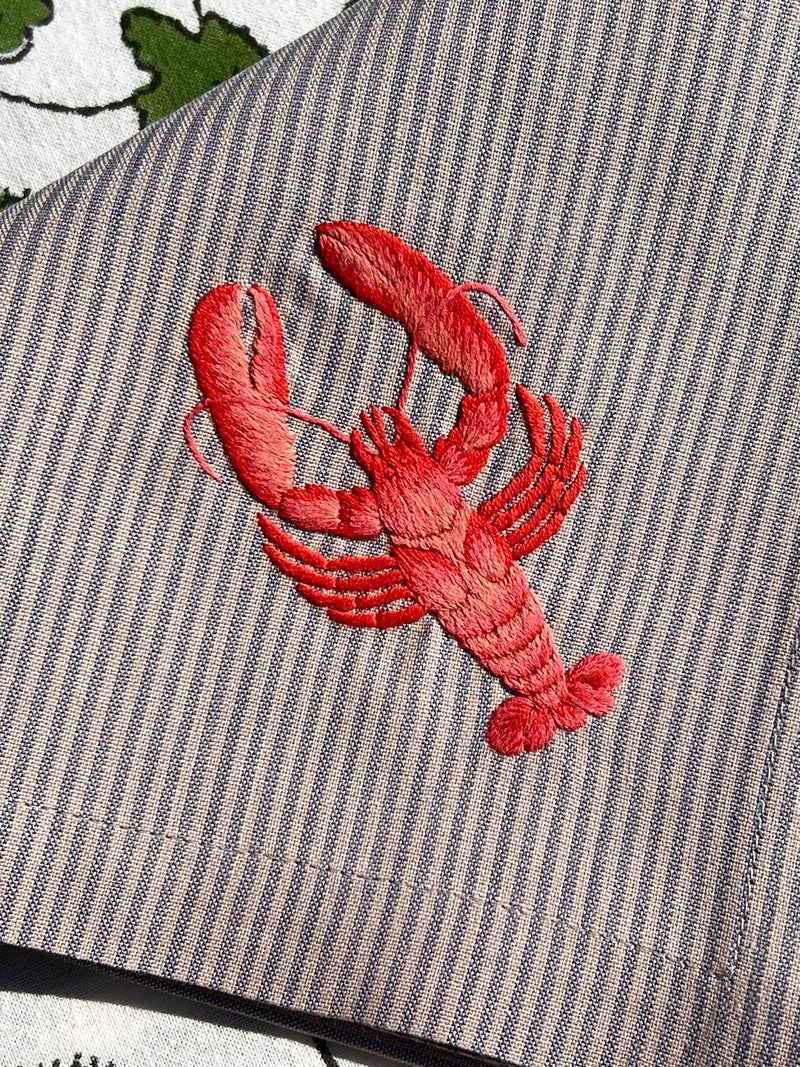 The ’Le Homard’ Napkin & Placemat Set  - Grey & Ecru Stripe