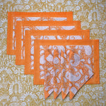 Gift Set: 4 Placemats & 4 Napkins Orange Block Print