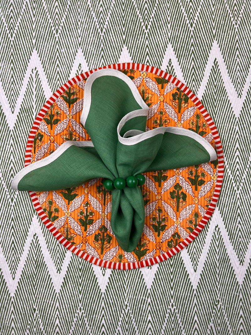 Curated Table Set: Orange & Green Block Print