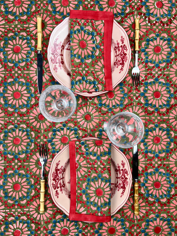 The Kaleidoscope’ Napkin Set - Moss, Red, Pink, Blue