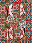 ‘The Kaleidoscope’ Tablecloth - Moss, Red, Pink, Blue