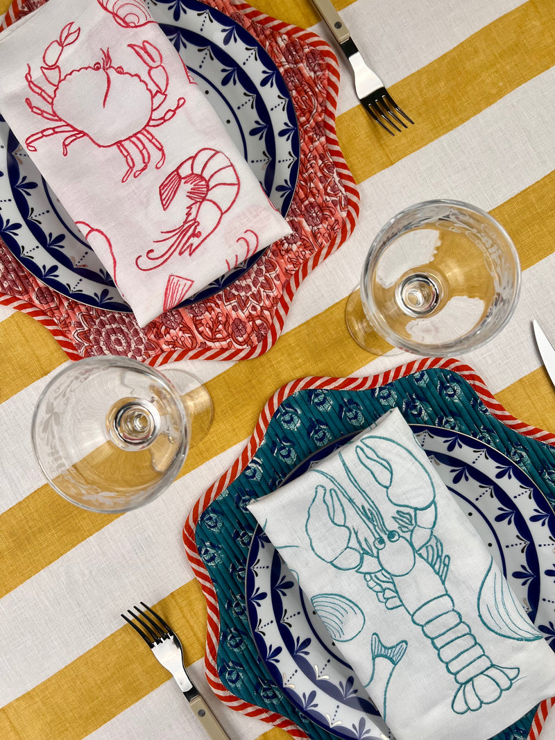 ’The Seafood Napkin’ - Embroidered in Turquoise