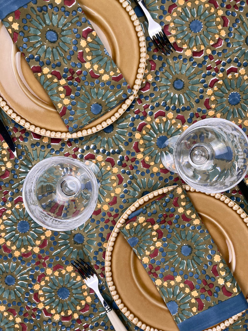 ‘The Kaleidoscope’ Napkin Set - Moss, Burgundy, Blue