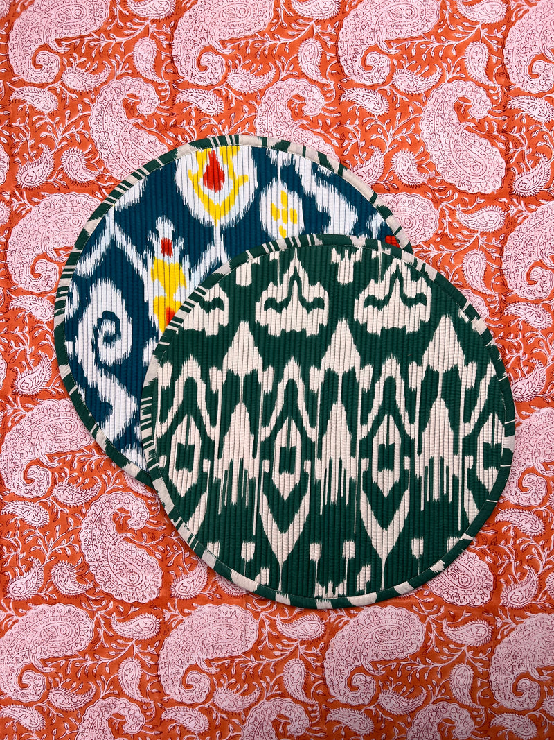 Gift Set: Four Round Ikat Placemats.