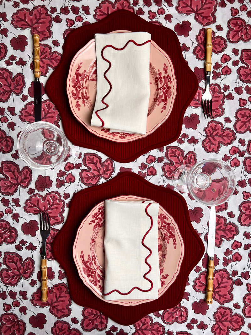 ’The Figue Leaf’ Tablecloth - Burgundy - White Cotton