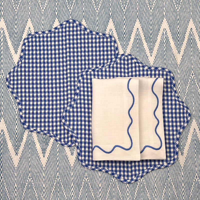 Gift Set: Blue Gingham & Squiggle Napkin Set