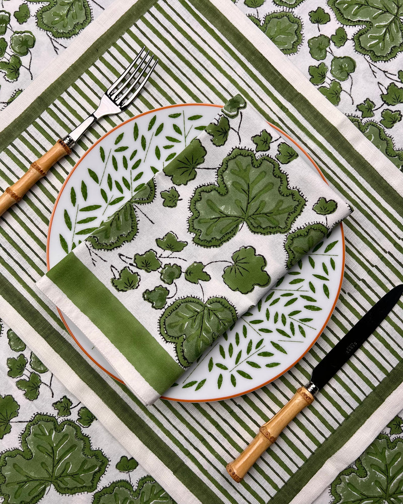 ’The Figue Leaf’ Napkins Set - Swedish Green - Cotton
