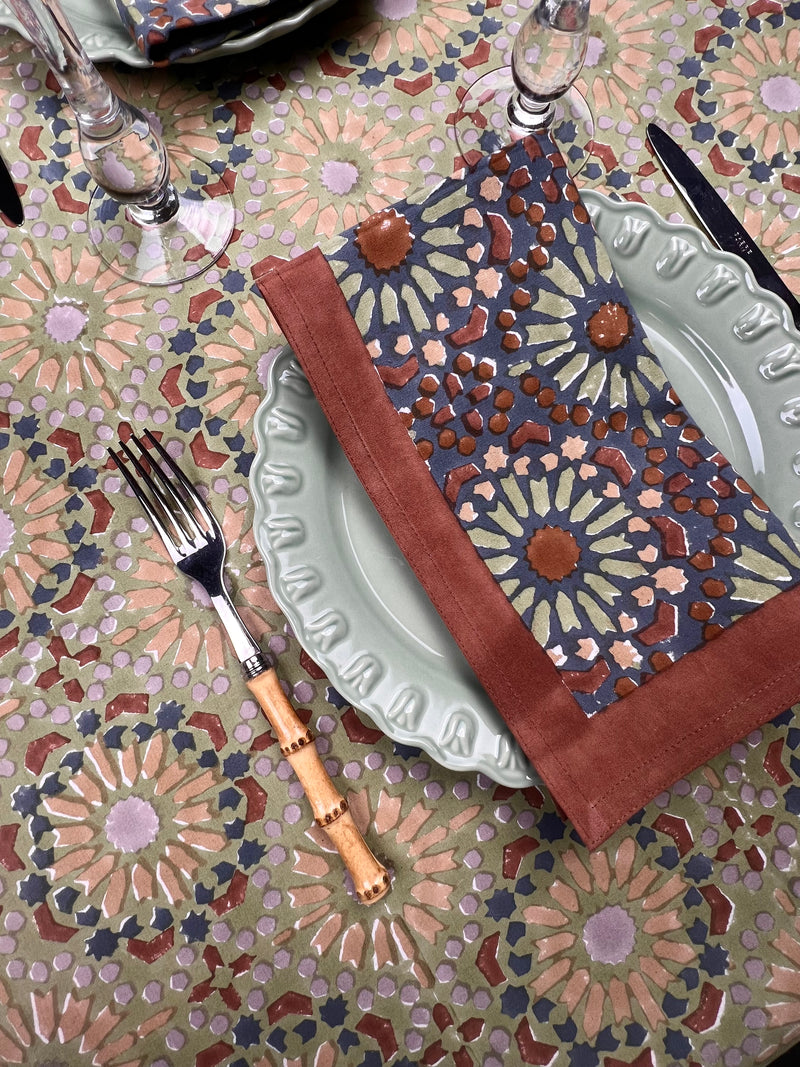 ‘The Kaleidoscope’ Tablecloth - Sage, Rust, Blue, Grey