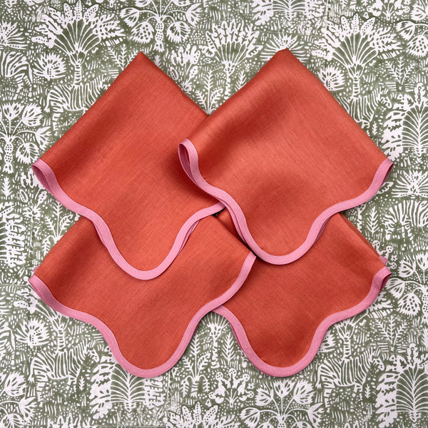 Gift Set: Set of Four Scallop Napkins (Rust & Pink)