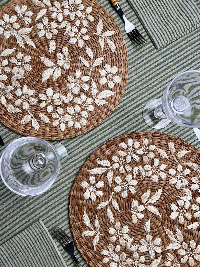’The Swedish Stripe’ Tablecloth - Swedish Greens - 100% Linen