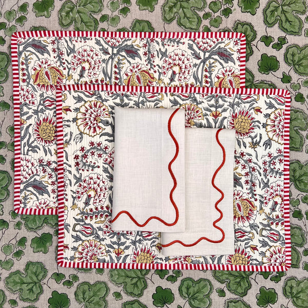 Gift Set: Ivory, Red & Grey & Squiggle Napkins