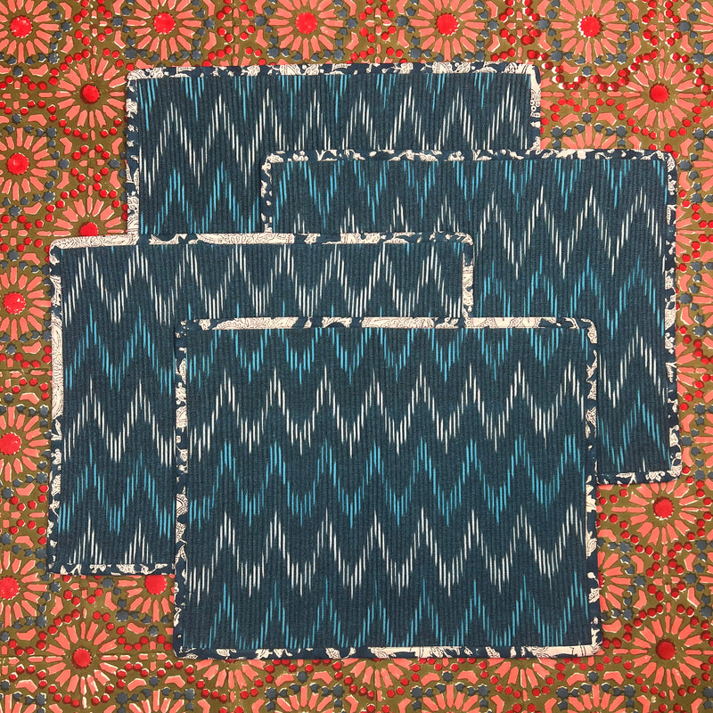 Gift Set: 4 x Blue Ikat Breakfast Placemats