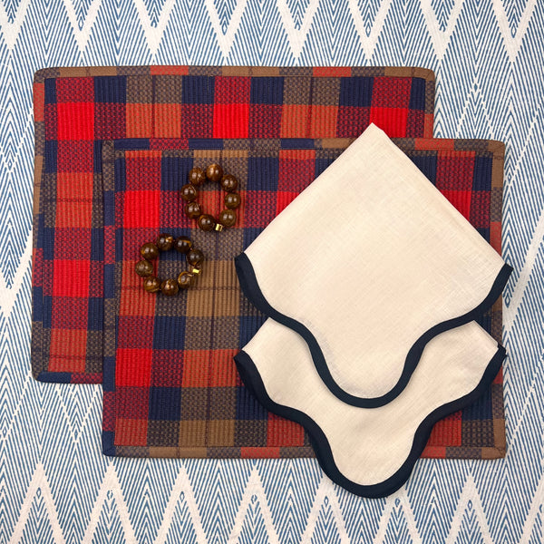 Curated Table Set: Red, Camel Navy