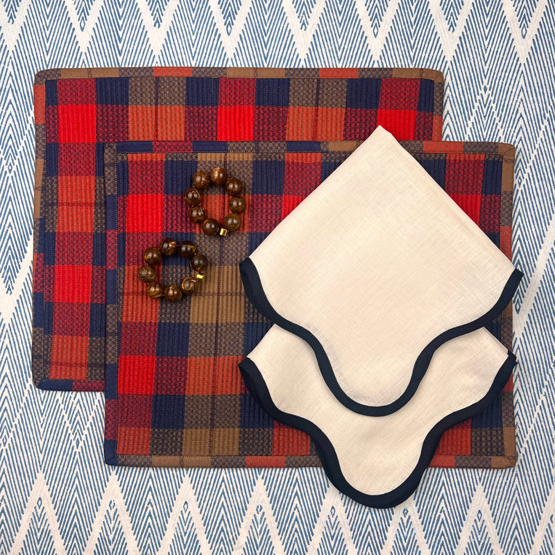 Curated Table Set: Red, Camel Navy