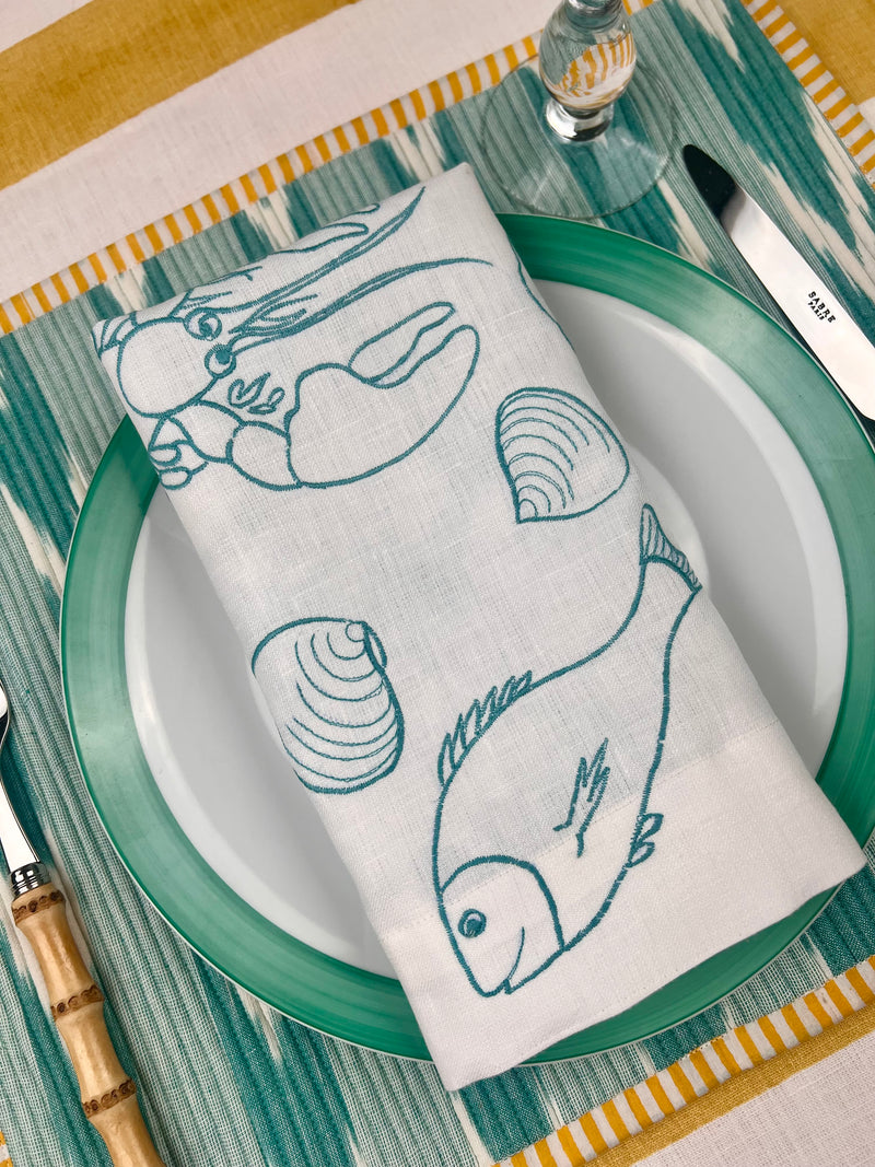 ’The Seafood Napkin’ - Embroidered in Turquoise