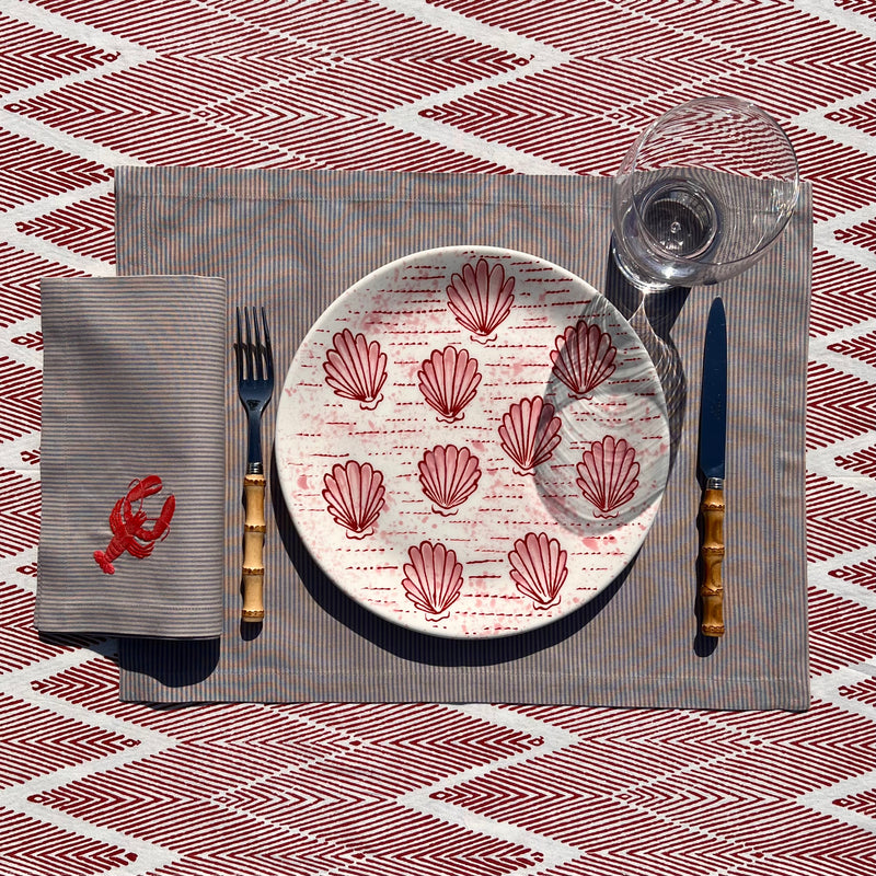 The ’Le Homard’ Napkin & Placemat Set  - Grey & Ecru Stripe