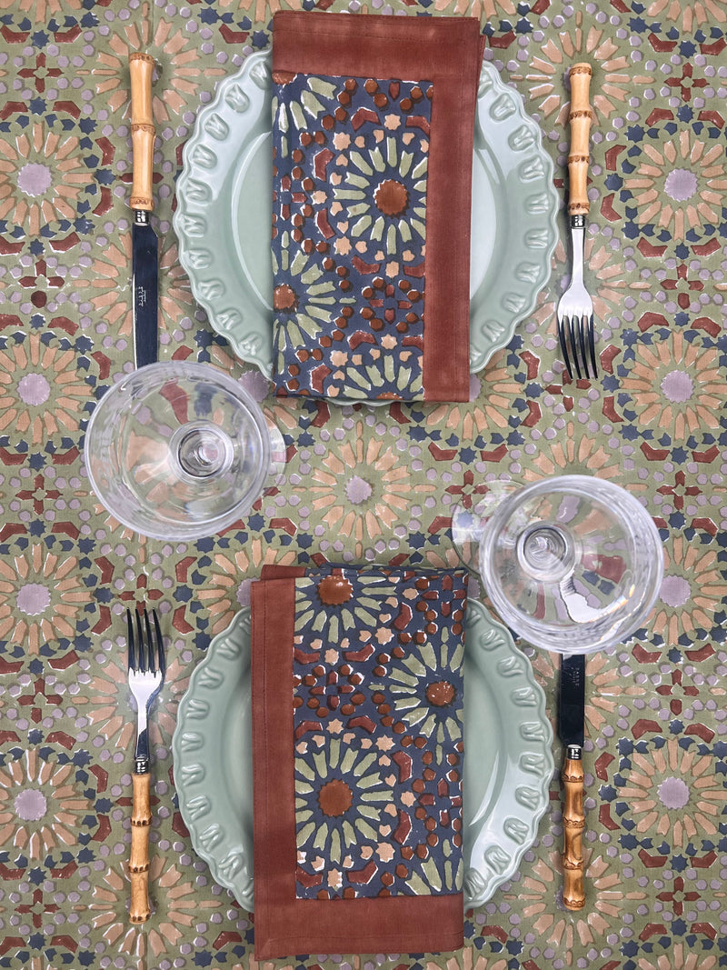 ‘The Kaleidoscope’ Tablecloth - Sage, Rust, Blue, Grey
